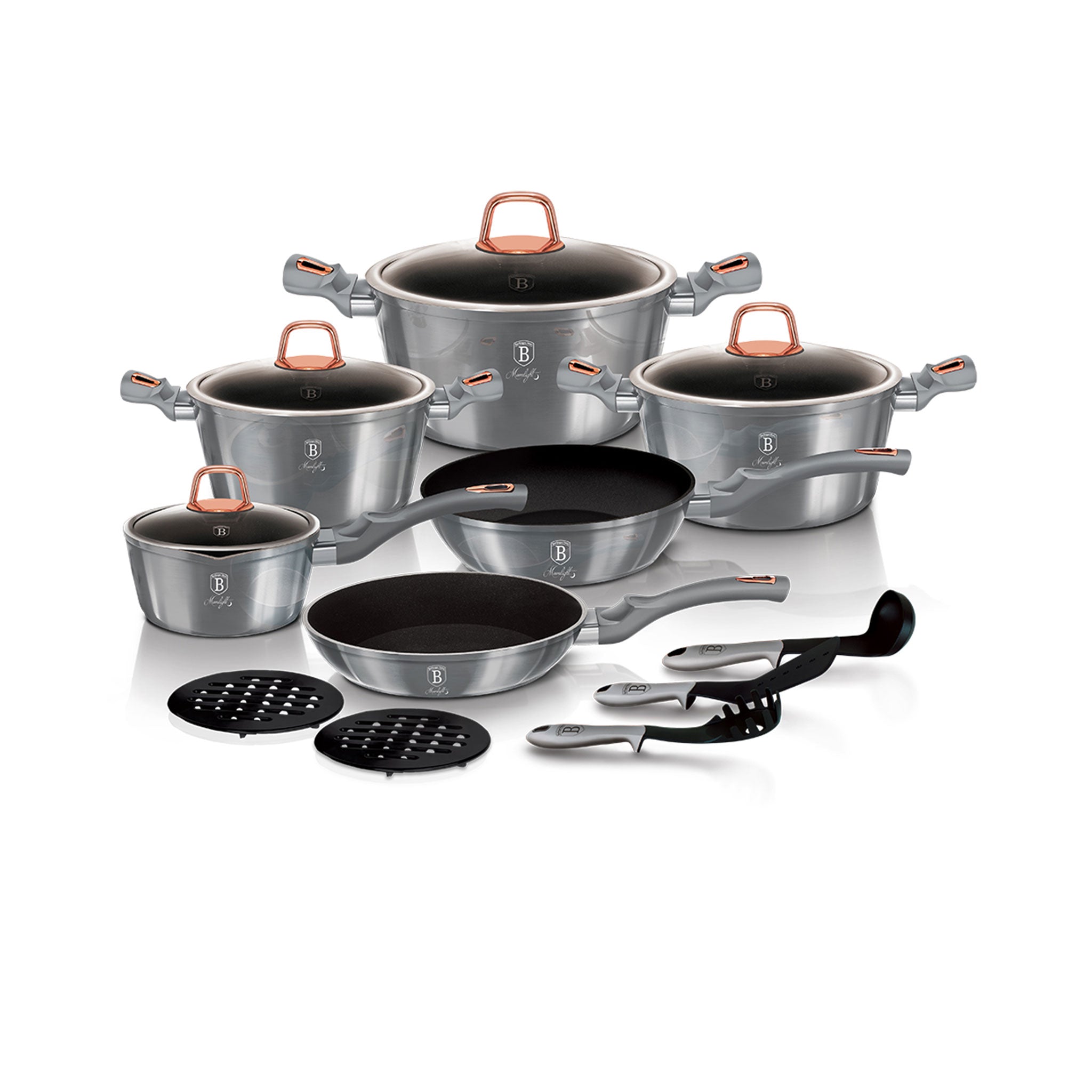 Berlinger Haus Caffettiera Moonlight Edition 3 Tazze – Alluminio, Grigio Acciaio, Impugnatura Morbida, BH/6389